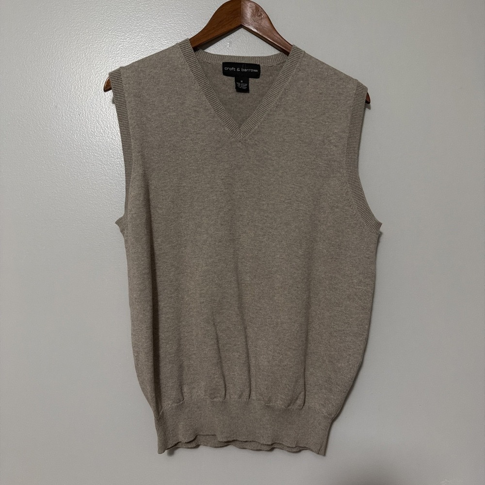 Croft & Barrow Mens Sweater Vest M Beige  Great Condition  Grandpa Preppy Career